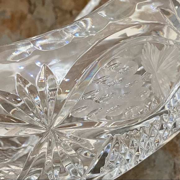 Vintage Cut To Clear Bohemian Czech Etched Clear Crystal Boat Bowl - Picture 3 of 12